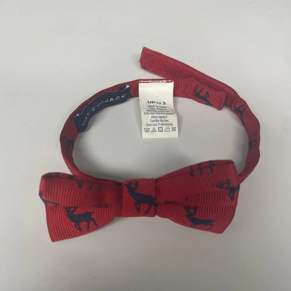 Janie and Jack Boy Bow Tie Lot of 4 Navy Red Reindeer Sailboat Polka Dot Up to 3